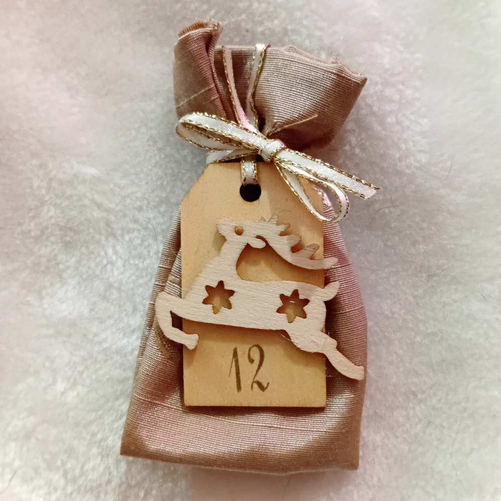 Wooden Reindeer Gift Bag with Ribbon